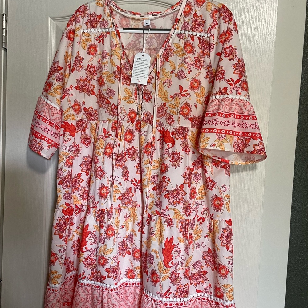 Floral Kids Dress in Red and Pink